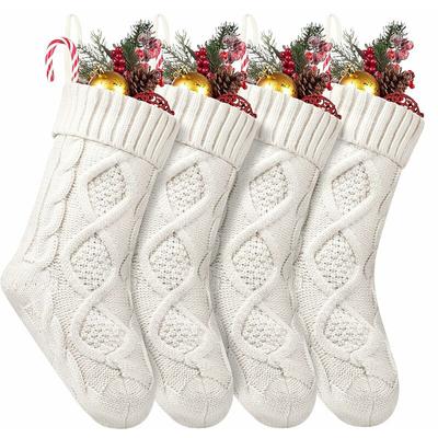 4 Pack Christmas Stockings, 14 Inches Cable Knitted Stocking Gifts & Decoration for Family Holiday
