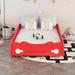 Modern Twin Size Car-shaped Platform Bed Child's Bedroom Sturdy Pine Wood & MDF Frame Bed with Wheels, Easy to Assemble, Red