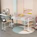 Twin Size Metal Loft Bed Bedroom Kids' Beds with Rolling Desk and Two Built-in Bookshelves Double As Ladders with Guardrail