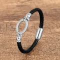 Bracelet Zircon ovale classique pour femmes tisser des bracelets en cuir véritable à la main