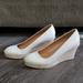 J. Crew Shoes | J Crew Shiny Canvas Espadrille Wedges Size 9.5 | Color: Cream | Size: 9.5