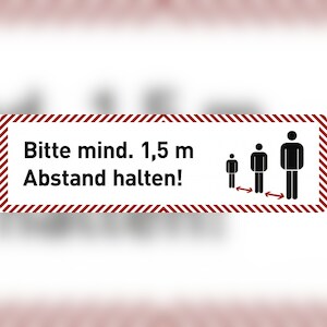 Schild - Deckenabhänger "Bitte mind. 1,5 m Abstand halten!", Aluverbund, 1000x300 mm Image