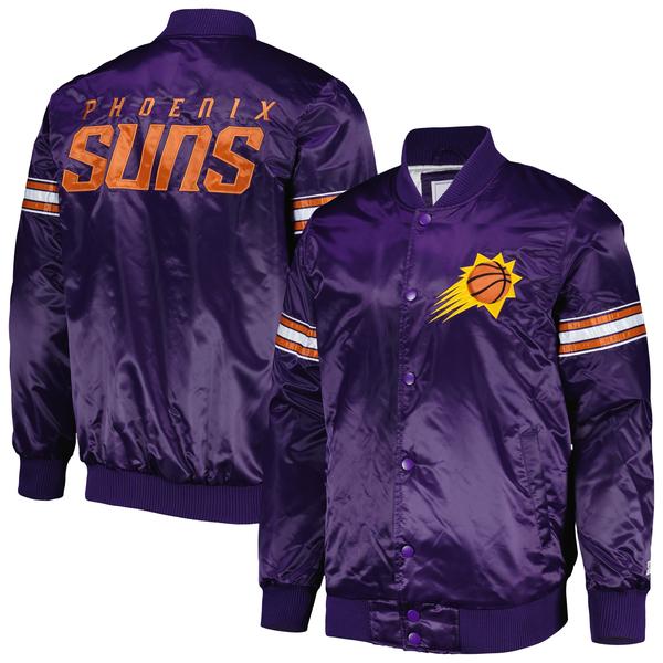 mens-starter-purple-phoenix-suns-pick---roll-satin-full-snap-varsity-jacket/