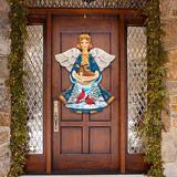 Designocracy Winter Bird w/ Fawn Angel en Decorative Holiday Hanging Figurine Door Hanger Wall Decor in Blue/Brown | Wayfair 8152510H