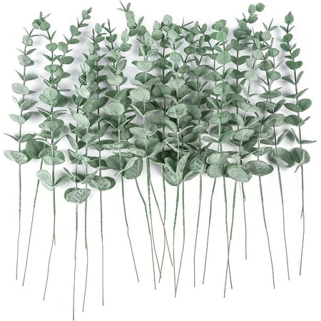 48pcs Artificial Eucalyptus Stems with Frost Faux Eucalyptus Leaves Greenery Stems for Vase Home Party Wedding Decoration