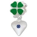 Large Blue Birthday Crystal Heart - Green Four Leaf Clover Charm Bead