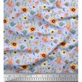 Soimoi Cotton Duck Fabric Leaves Bird & Anemone Floral Print Sewing Fabric Yard 56 Inch Wide