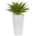 Nearly Natural 25in. Plastic Agave Artificial Plant in White Planter Green