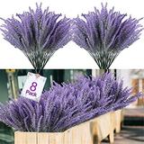 Artificial Lavender Flowers 8pcs Fake Plants with Faux Plastic Wedding Bouquet for Home Party Wedding Balcony Garden Patio Outdoor Decoration (Purple 8pcs)