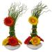Nearly Natural 18in. Gerber Daisy and Grass Artificial Arrangement in White Vase (Set of 2)