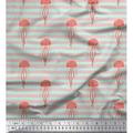 Soimoi Green Cotton Poplin Fabric Stripe & Jellyfish Ocean Fabric Prints By Yard 58 Inch Wide