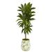 Nearly Natural 4 in. Dracaena Artificial Plant in Flower Print Planter - Real Touch