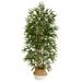 Nearly Natural 64in. Bamboo Artificial Tree with Bamboo Trunks in Boho Chic Handmade Cotton & Jute White Woven Planter