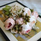 Artificial peony silk bouquet core-spun peony artificial flower wedding banquet office hotel and home garden decoration [Light pink]