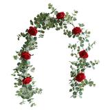 YUEHAO Artificial flowers Wreath Garland 7 Rose Artificial Floral Vines Decoration Indoor Outdoor DÃ©cor Wealth money leaf 7 Red