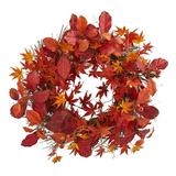 Nearly Natural 22 in. Japanese Maple Magnolia Leaf & Berries Artificial Wreath