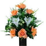 Sympathy Silks Artificial Cemetery Flowers 24 White Amaryllis/Peach Rose for a vase