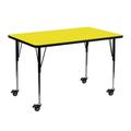 Flash Furniture Mobile 24 W x 48 L Rectangular HP Laminate Activity Table - Adjustable Legs Yellow