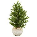 Nearly Natural 3 Olive Cone Topiary Artificial Tree in Sand Stone Planter