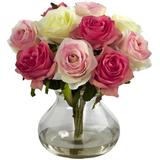 Nearly Natural Rose Arrangement Artificial Flowers with Vase Multi-color