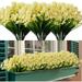 GRNSHTS 8 Bundles Outdoor Artificial Fake Flowers UV Resistant Shrubs Plants Faux Plastic Greenery Daffodils for Indoor Outside Hanging Plants Garden Porch Window Box Home Decor (Yellow)