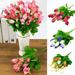 D-GROEE 1 Bouquet 15 HeadsTulips Artificial Flowers Faux Tulip Stems Real Feel Faux Silk Tulips for Easter Spring Wreath Wedding Bouquet Centerpiece Floral Arrangement Cemetery Table Decor