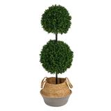 Nearly Natural 3.5 Boxwood Double Ball Topiary Artificial Tree in Woven Planter