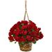 Nearly Natural 19in. UV Resistant Geranium Hanging Basket Artificial Plant UV Resistant Red