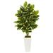 Nearly Natural 48 Green Variegated Rubber Leaf Plastic Artificial Plant in White Vase