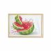 Modern Wall Art with Frame Summer Fruit Ripe Watermelon Cuts Splashes of Juice Drops Print Printed Fabric Poster for Bathroom Living Room 35 x 23 Red White and Fern Green by Ambesonne