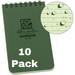 Rite in the Rain Weatherproof Top-Spiral Notebook 3 x 5 Green Cover Universal Pattern 10 Pack No. 935