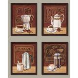 Classic Coffee House Percolator Coffee Press Java CafÃ© Set; Kitchen DÃ©cor; Four 8x10in Brown Framed Prints