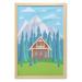 Log Cabin Wall Art with Frame Image of a Wooden House in Environment Surrounded with Fir Trees and Mountains Printed Fabric Poster for Bathroom Living Room 23 x 35 Multicolor by Ambesonne