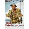 Wwii Recruiting Poster. /N Want Action? : American World War Ii Marine Corps Recruiting Poster 1942 By James Montgomery Flagg. Poster Print by (18 x 24)