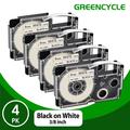 GREENCYCLE 4PK Compatible for Casio XR9WE XR-9WE 9mm Black on White EZ Label Maker Tape