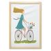 Bicycle Wall Art with Frame Young Woman on Bike with Basket of Tulip Flowers Riding in the Spring Countryside Printed Fabric Poster for Bathroom Living Room 23 x 35 Multicolor by Ambesonne