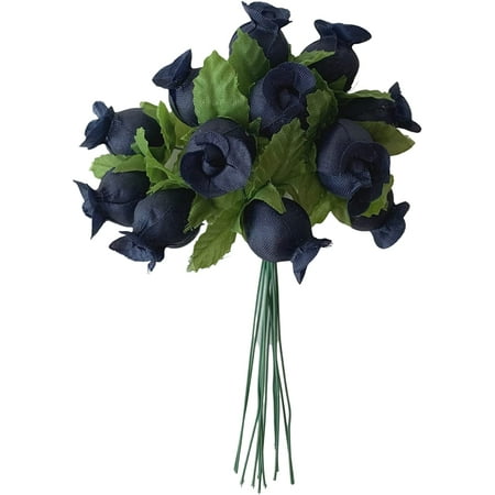 Navy Blue Artificial Silk Flower Roses - 12 Mini Bouquets of 12 Rosebuds 144 Rosebuds Total Wedding Reception Anniversary Bridal Shower