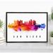 Pera Print San Diego Skyline California Poster San Diego Cityscape Painting Unframed Poster San Diego California Poster California Home Office Wall Decor - 5x7 Inches