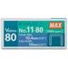 MAX MXBNO1180 Vaimo 80 Stapler Replacement Staples 1000 / Box Silver