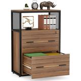 File Drawers and Storage Cabinet with Lock Tribesigns Home Office Filing Cabinet Printer Stand Walnut