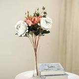 Efavormart 2 Bushes Ivory / Cream Peony Rose Bud And Hydrangea Artificial Silk Flower Bouquets For Wedding Home Floral Arrangement