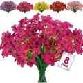 Sinhoon 8 Bundles Fake Flowers Outdoor Silk Flower UV Resistant Faux Flowers Shrubs Plastic Artificial Flower Outside Fake Plants for Hanging Planters Porch Home Window Spring Summer Decor(Fushia)