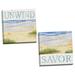 Lovely Watercolor-Style Savor and Unwind Beach Shore Set by Tara Reed; Coastal DÃ©cor; Two 16x16in Hand-Stretched Canvases