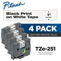 Brother Genuine P-Touch 4-Pack TZe-251 Laminated Tape Black on White Standard Each Roll Is 0.94 /24mm (~ 1 ) Wide 26.2 ft. (8m) Long