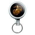 Marine Corps USMC Golden Logo on Black Eagle Globe Anchor Officially Licensed Heavy Duty Metal Retractable Reel ID Badge Key Card Tag Holder with Belt Clip