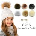 6pcs Faux Fox Fur Pom Pom with Press Button Removable Knitting Hat Accessories by Aousthop 12cm/4.7inch DIY Colorful