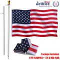 American Flag 3x5 Ft & 6FT Flag Pole- Jetlifee Free Spinning Aluminum- Polyester USA Flag with Embroidered Stars Brass Grommets - 360Â° Spinning Flag Pole with Gold Globe -USA Flag Sticker