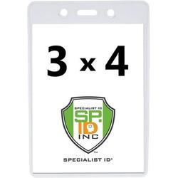 2 Pack - 3X4 Name Badge Holder Vertical - Heavy Duty Clear Plastic Conference Name Badges - 3 X 4 Portrait Badge Sleeve Cover for Large Event Name Tag by Specialist ID