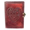 Vintage Large Heart Leather Journal Embossed Travel Diary Handmade Bound Notebook for Men & Women with Lock Closure (Brown 75 )