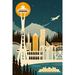 Seattle Washington Retro Skyline (no text) (16x24 Giclee Gallery Art Print Vivid Textured Wall Decor)